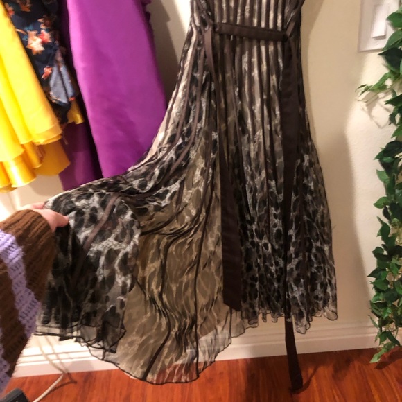 Striped brown cheetah print tulle A-line strapless knee length formal dress - Picture 5 of 7